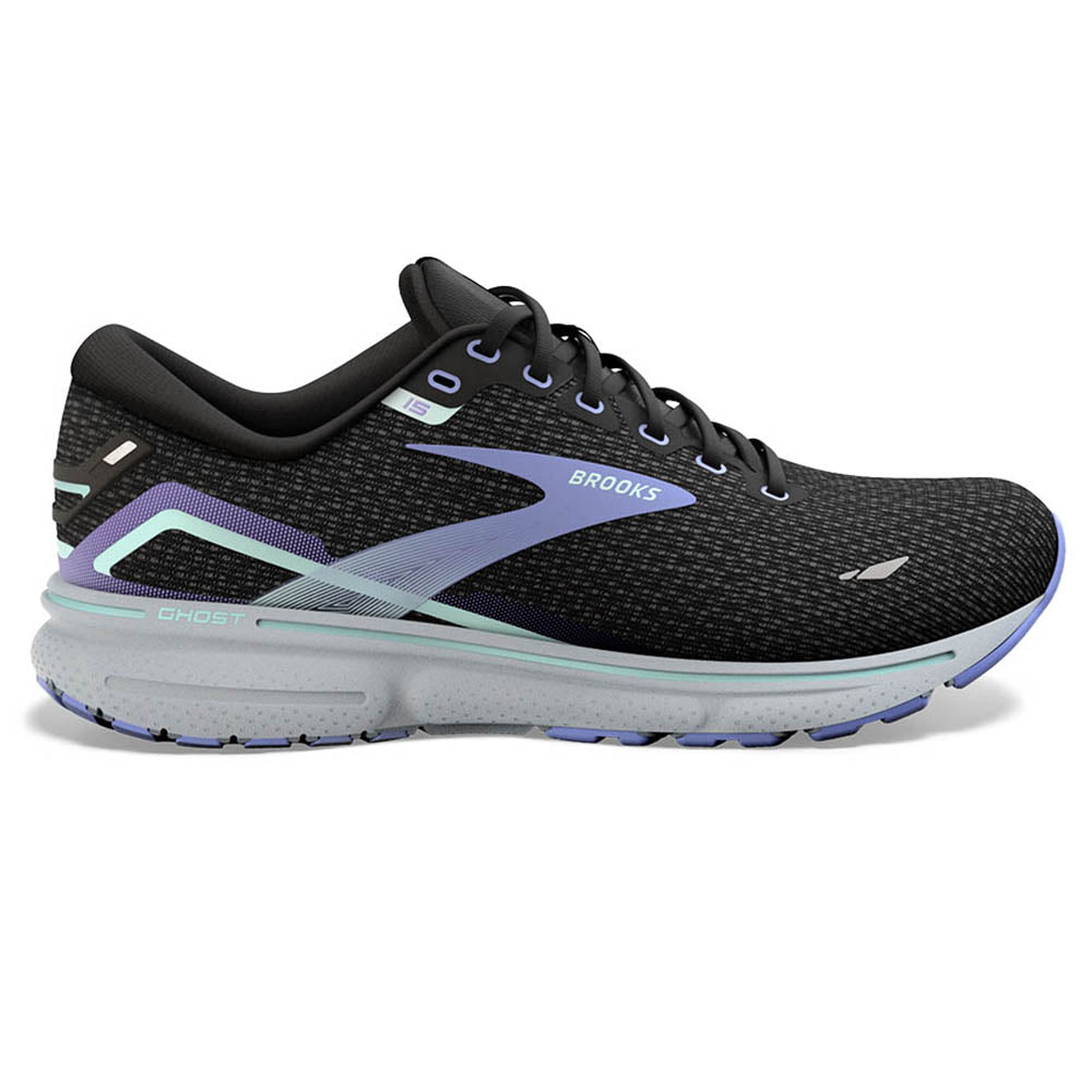 Women's Brooks Ghost 15, Black/Jacaranda/Salt, 7.5 B Medium
