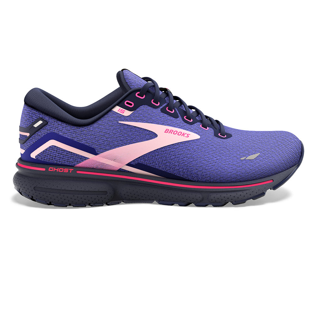 Women's Brooks Ghost 15, Blue/Peacoat/Pink, 6 B Medium