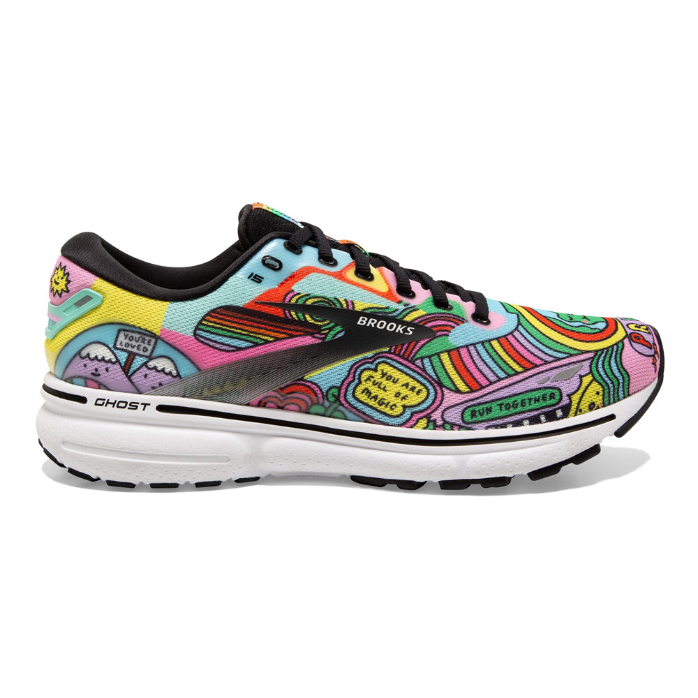 Women's Brooks Ghost 15, Black/White/Multi, 11.5 B Medium