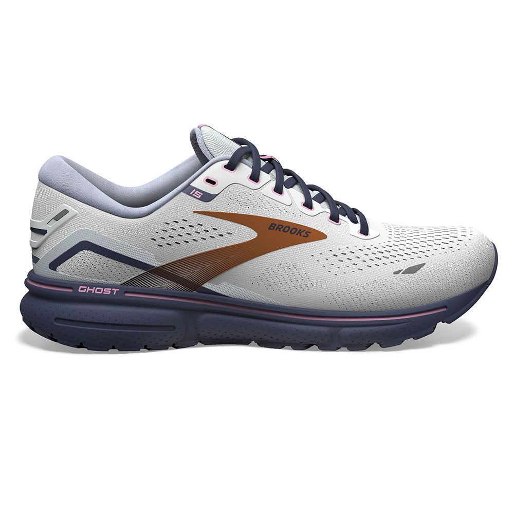 Women's Brooks Ghost 15, Spa Blue/Neo Pink/ Copper, 11 D Wide