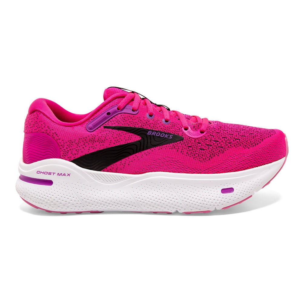Women's Brooks Ghost Max, Pink Glo/Purple/Black, 8.5 B Medium