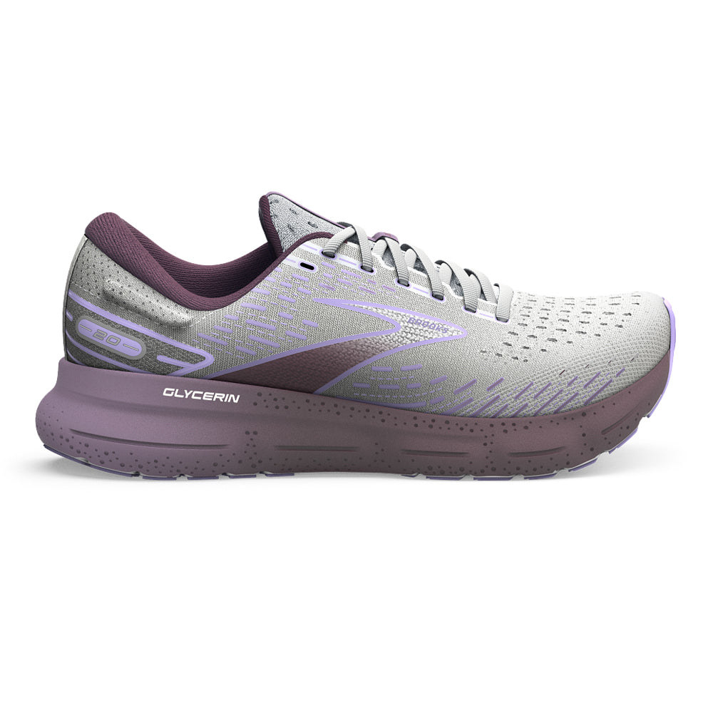 Women's Brooks Glycerin 20, White/Orchid/Lavender, 7.5 B Medium