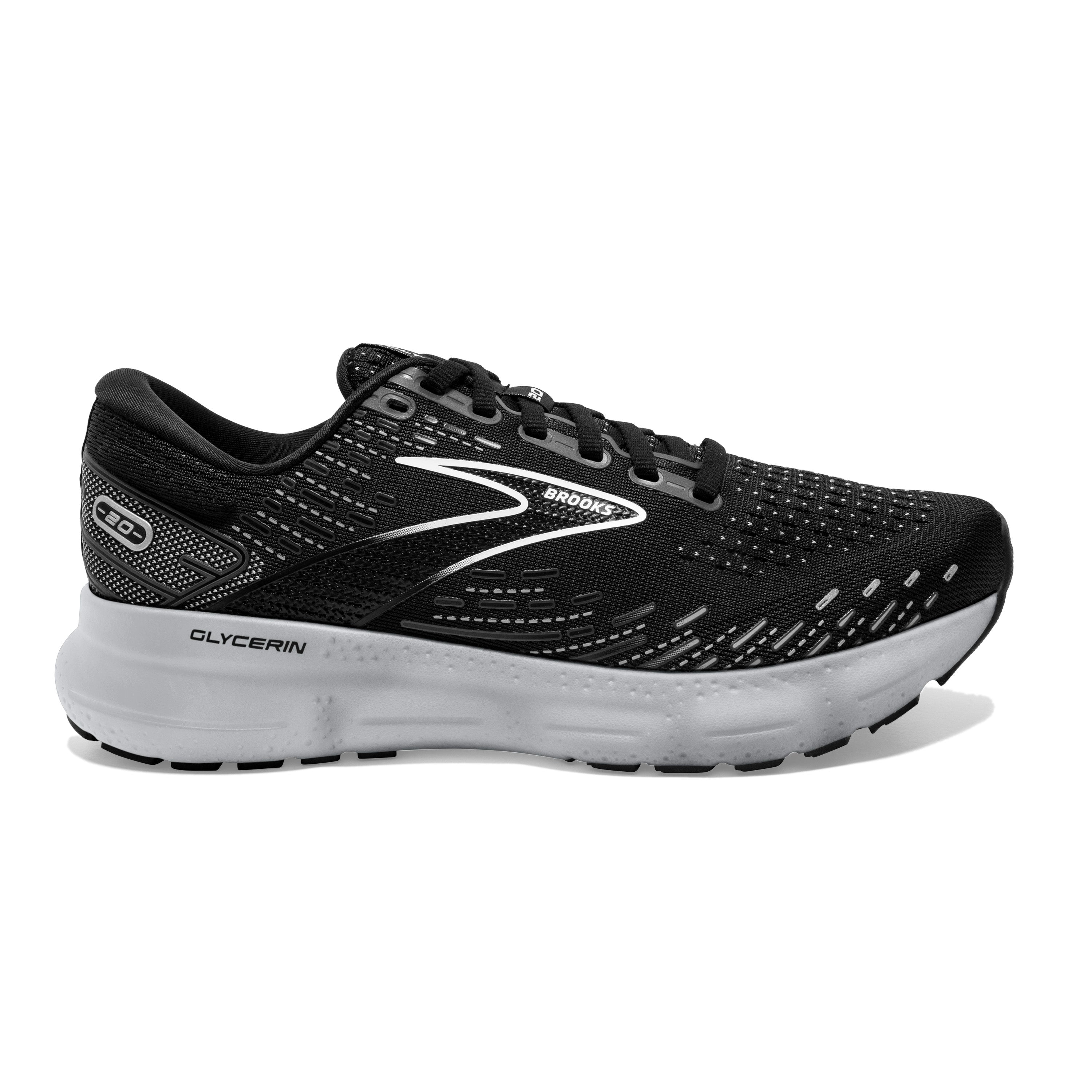 Women's Brooks Glycerin 20, Black/White/Alloy, 11.5 B Medium