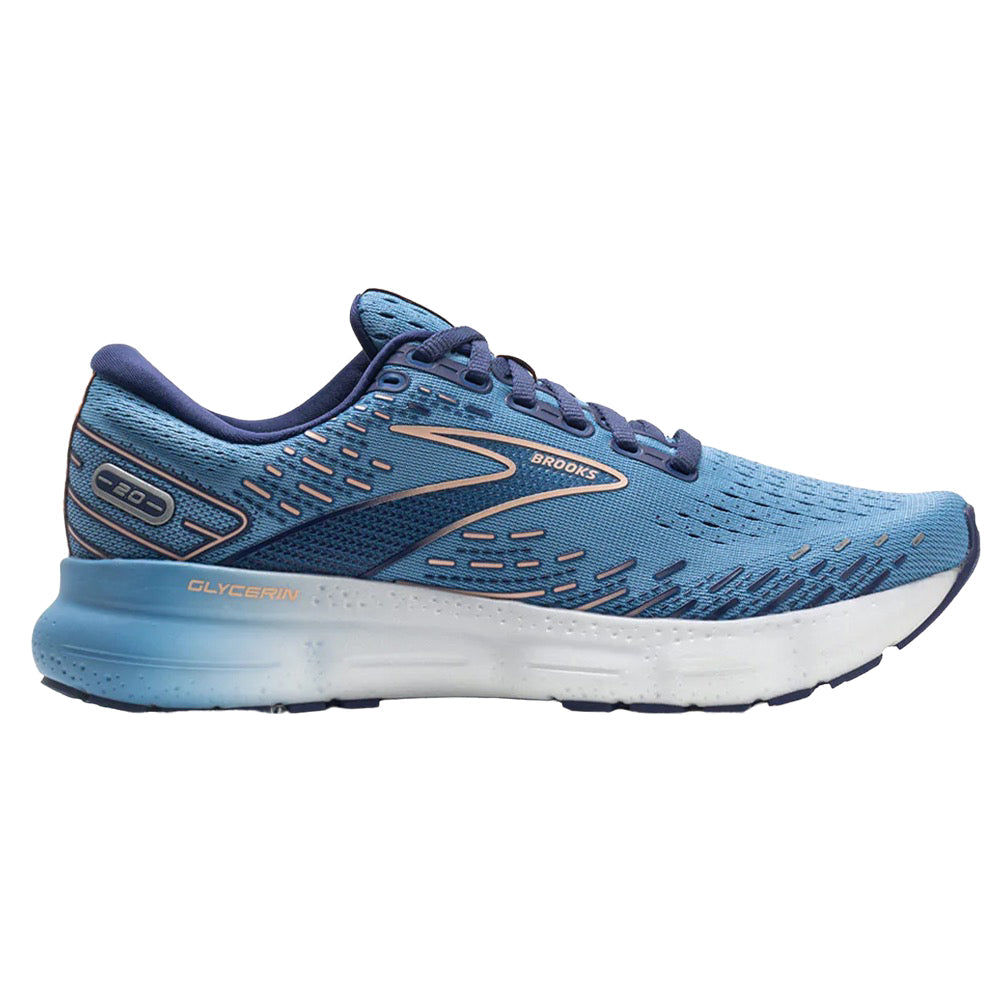 Women's Brooks Glycerin 20, Blissful Blue/Peach/White, 7 B Medium