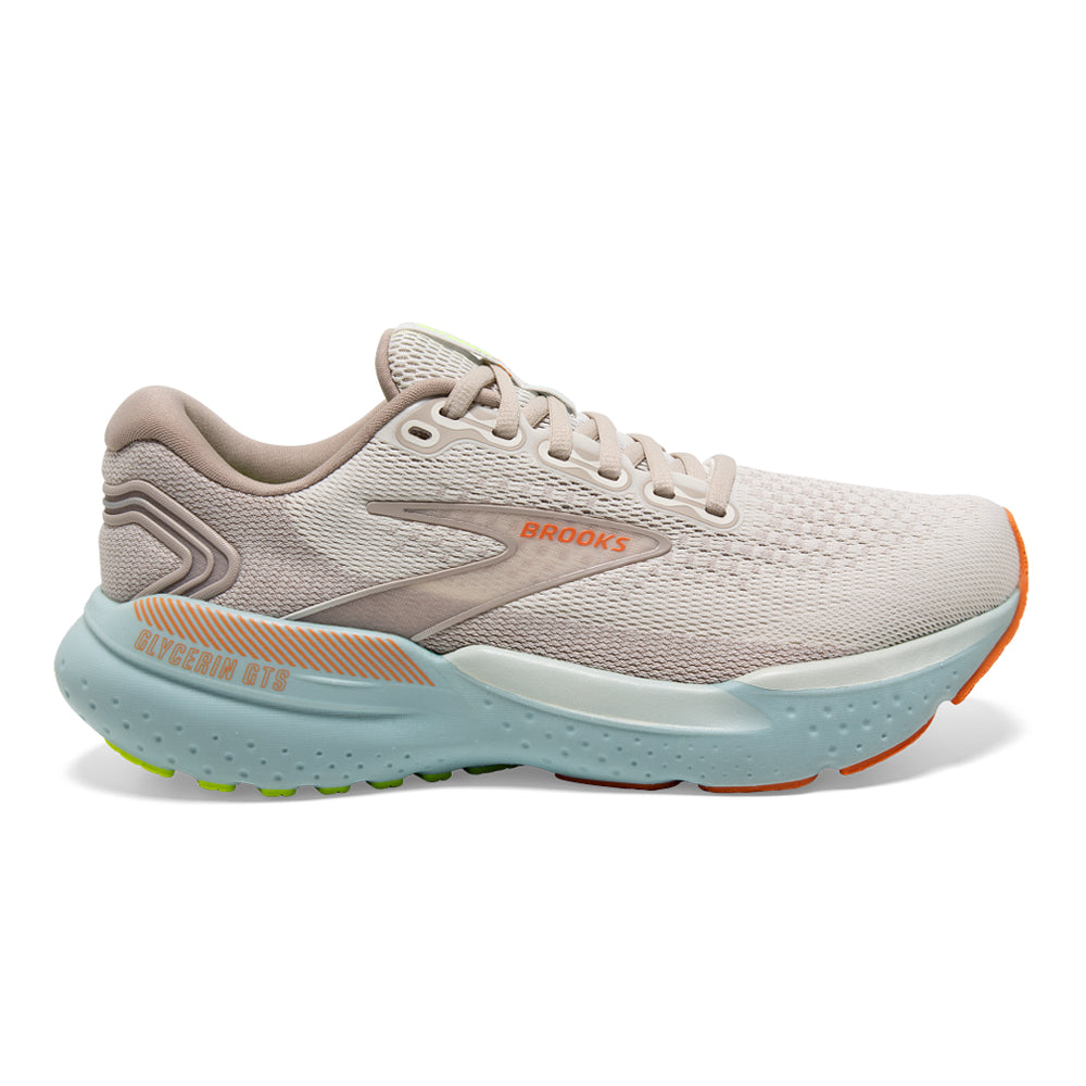 Women's Brooks Glycerin GTS 21, Coconut/Aqua/Autumn Sunset, 8 B Medium