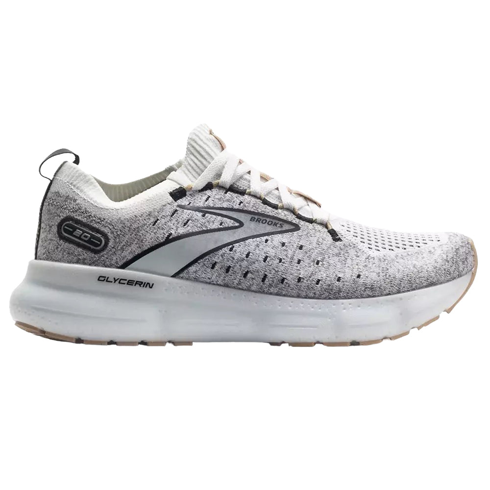 Women's Brooks Glycerin StealthFit 20, White/Black/Cream, 11 B Medium