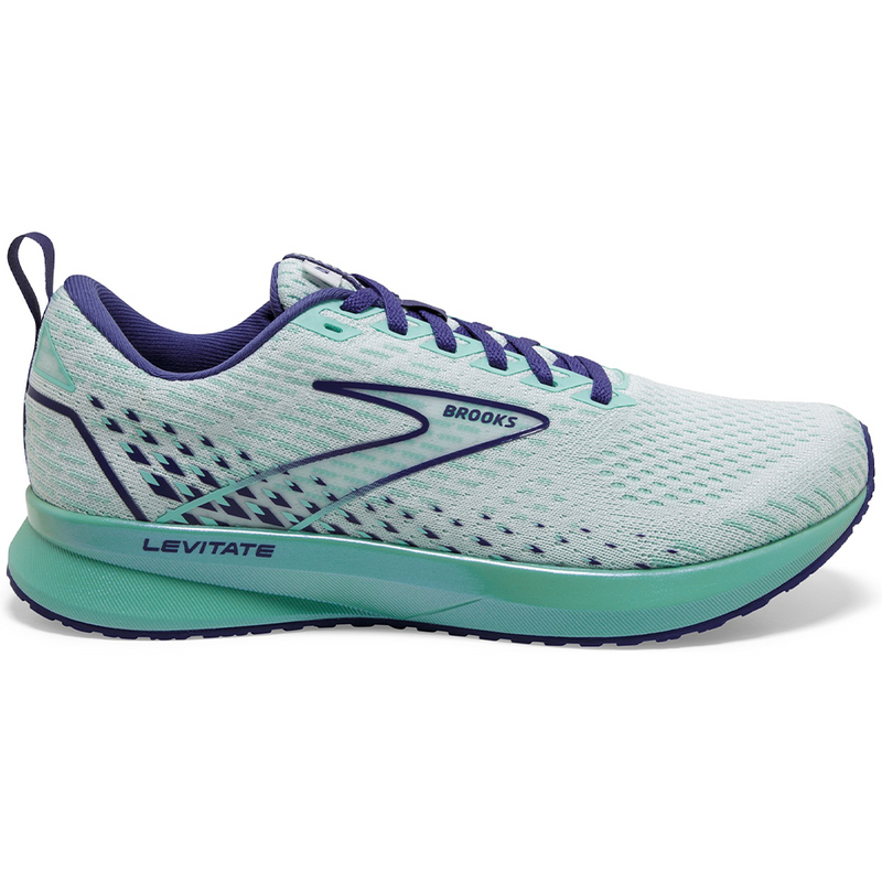 Women's Brooks Levitate 5, White/Navy Blue/Yucca, 6 B Medium