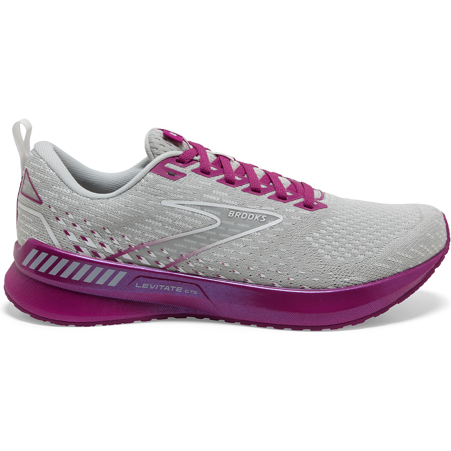 Women's Brooks Levitate GTS 5, Grey/Lavender/Baton Rouge, 8.5 B Medium