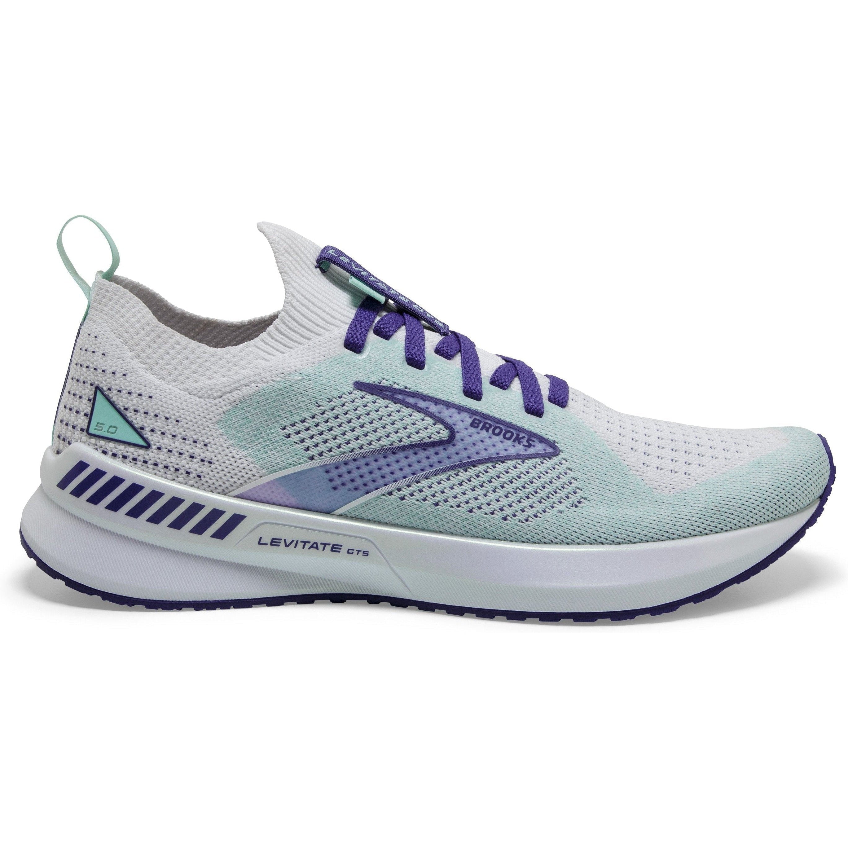 Women's Brooks Levitate Stealthfit GTS 5, White/Navy Blue/Yucca, 8 B Medium