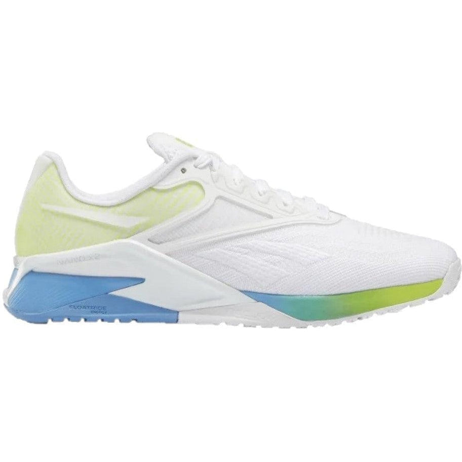 Women's Reebok Nano X2, Ftwr White/Essential Blue/Acid Yellow, 7.5 B Medium