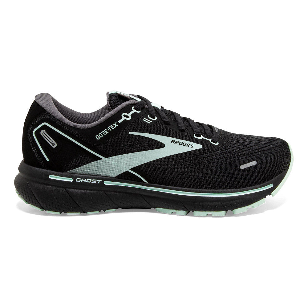 Women's Brooks Ghost 14 GTX, Black/Blackened Pearl/Aquaglass, 9 B Medium