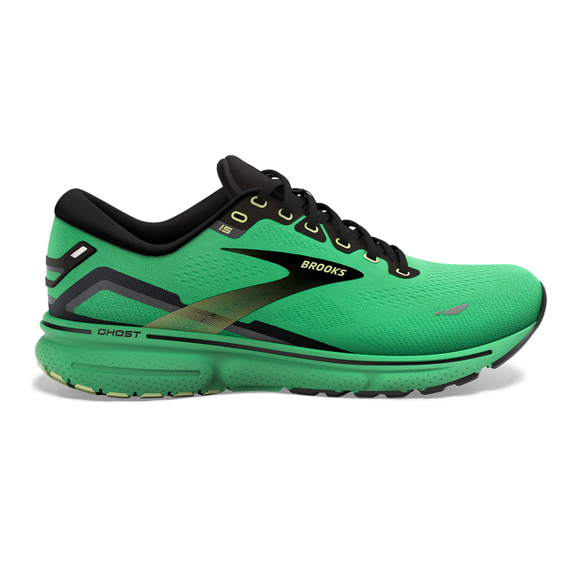 Men's Brooks Ghost 15, Green/Black/Sharp Green, 9.5 D Medium