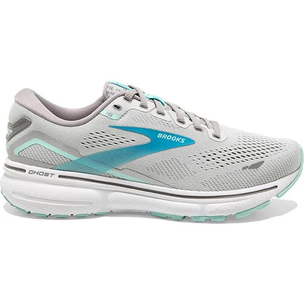 Women's Brooks Ghost 15, Grey/Blackened Pearl/Blue, 8.5 B Medium