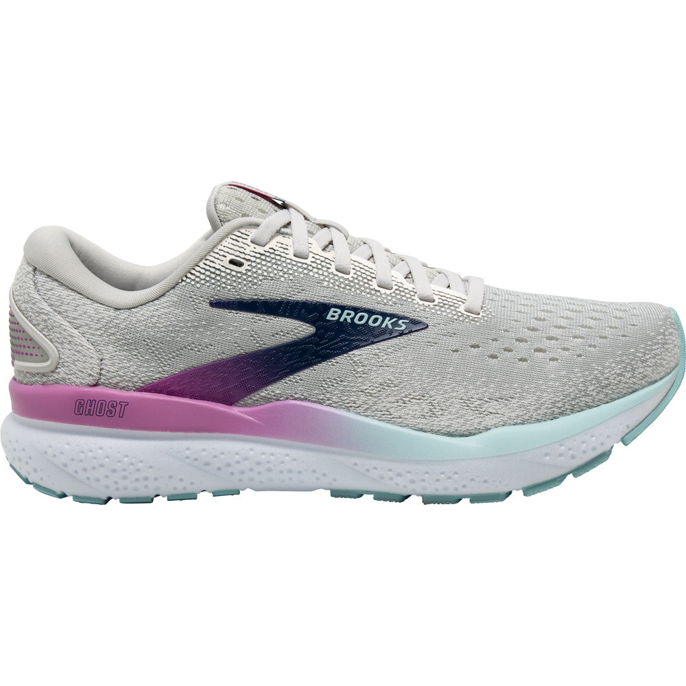 Women's Brooks Ghost 16, White/Grey/Estate Blue, 7 D Wide